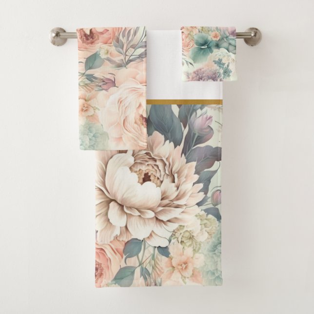 PASTEL FLORAL GARDEN BATHROOM TOWEL SET (Insitu)