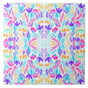 Pastel floral garden ceramic tile