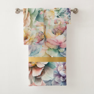 PASTEL FLORAL GARDEN GOLD BATHROOM TOWEL SET