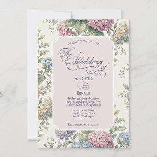 Pastel Floral Garden Hydrangea Flowers Wedding Invitation