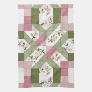 Pastel Floral Geometric Cottagecore Quilt Pattern Tea Towel