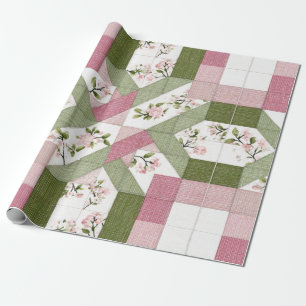 Pastel Floral Geometric Cottagecore Quilt Pattern Wrapping Paper
