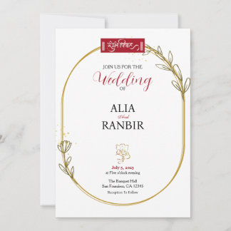 Pastel Floral Geometric Frame Indian Wedding Invitation