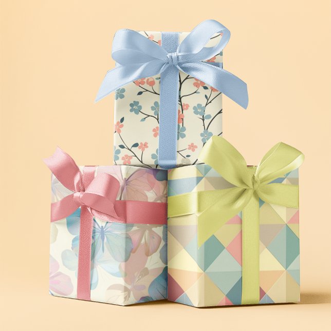 Pastel Floral Geometric Spring Wrapping Paper Sheet (Creator Uploaded)