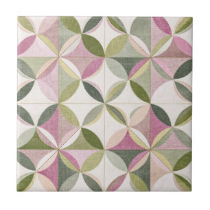 Pastel Floral Geometry Cottagecore Pattern Ceramic Tile