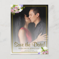 Pastel Floral Gold Frame Wedding Save the Date