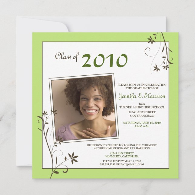 Pastel Floral Graduation Announcement (lime) (Front)