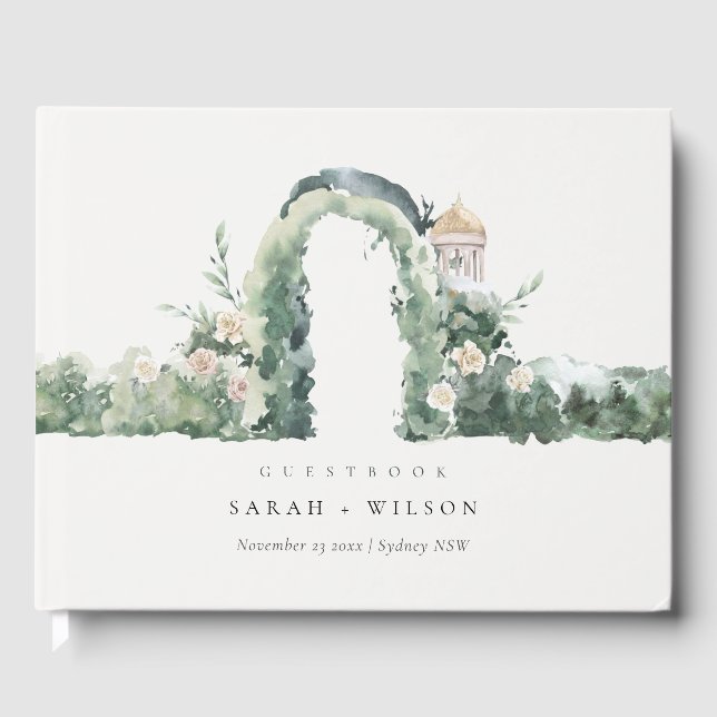 Pastel Floral Green Garden Arch Botanical Wedding Guest Book (Front)