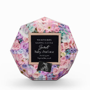 Pastel Floral Heart Pregnancy Announcement gift Photo Block