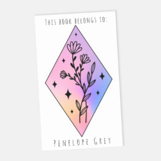 Pastel Floral Hologram Diamond Book Plate Rectangular Sticker