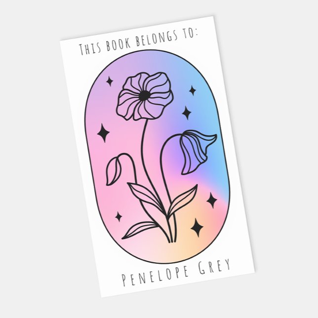 Pastel Floral Hologram Oval Book Plate Rectangular Sticker (Creator Uploaded)