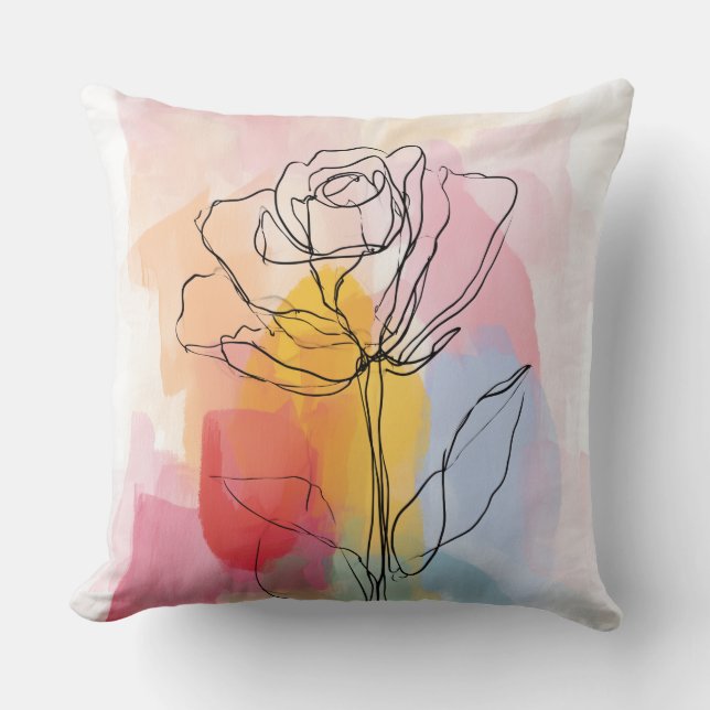 Pastel Floral Line Art Throw Pillow (Front)