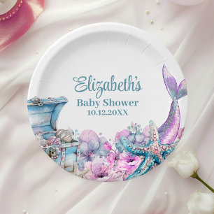 Pastel Floral Mermaid Tail Baby Shower  Paper Plate
