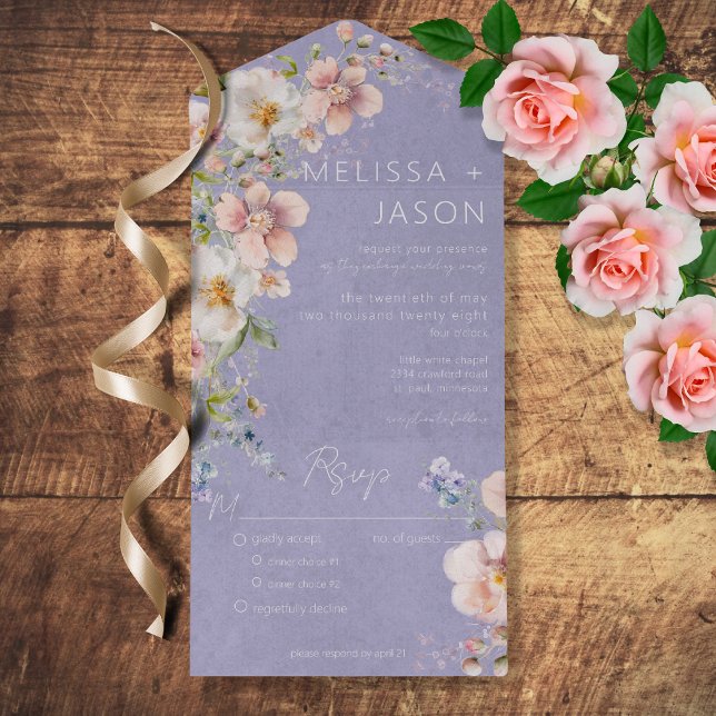Pastel Floral Modern Lavender Purple Dinner All In One Invitation (Creator Uploaded)