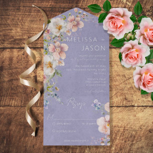 Pastel Floral Modern Lavender Purple No Dinner All In One Invitation