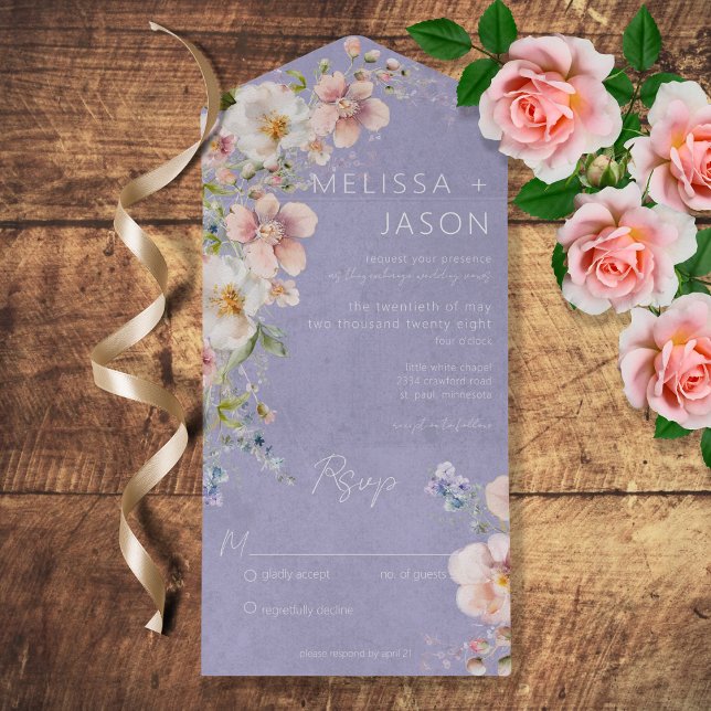 Pastel Floral Modern Lavender Purple No Dinner All In One Invitation (Creator Uploaded)