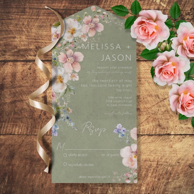Pastel Floral Modern Sage Green No Dinner All In One Invitation (Creator Uploaded)