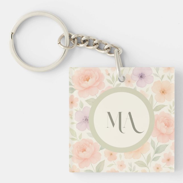Pastel Floral Monogram Acrylic Keychain (Front)