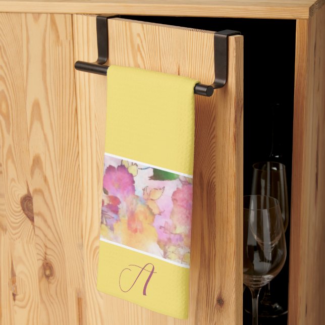 Pastel floral monogram kitchen towel (Thirds Fold)