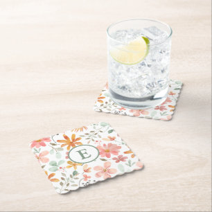 Pastel Floral Monogram Paper Coaster