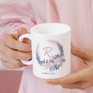 Pastel Floral Monogram Winter Mug Custom Name Gift