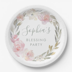 Pastel Floral Mother's Blessing Party Custom Paper Plate