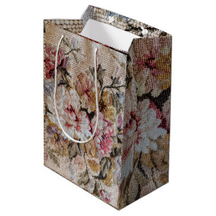 Pastel Floral Needlepoint Photography  Medium Gift Bag