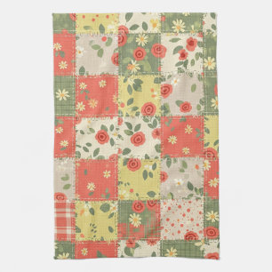 Pastel Floral Patchwork Picnic Pattern (11) Tea Towel