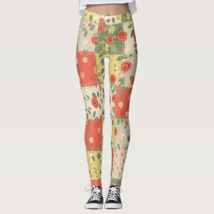 Pastel Floral Patchwork Picnic Pattern (12) Leggings