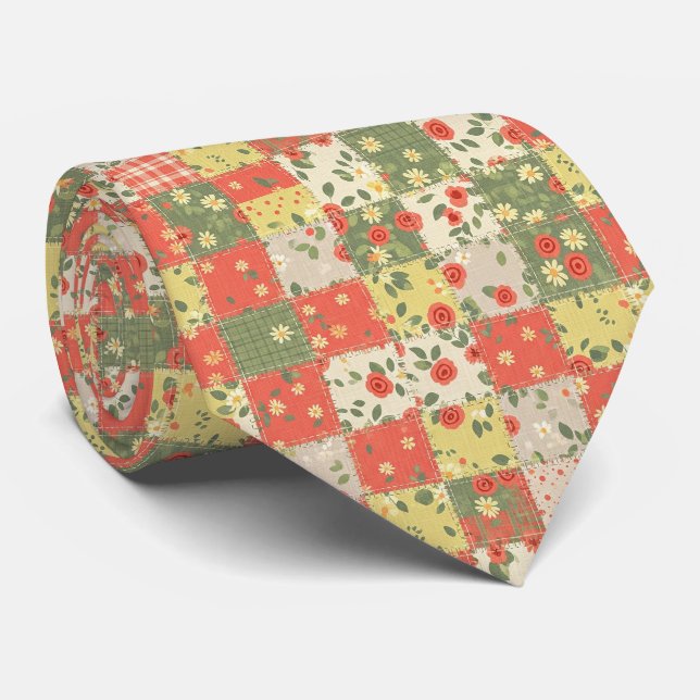 Pastel Floral Patchwork Picnic Pattern (12) Tie (Rolled)