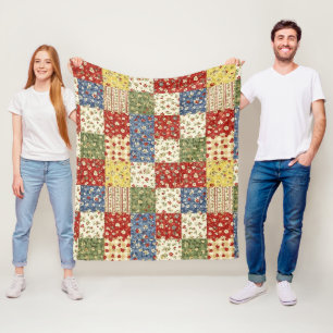 Pastel Floral Patchwork Picnic Pattern (13) Fleece Blanket