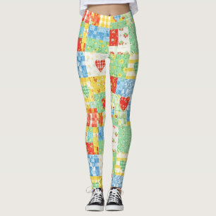 Pastel Floral Patchwork Picnic Pattern (1) Leggings
