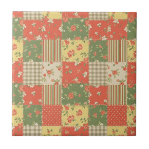 Pastel Floral Patchwork Picnic Pattern (2) Ceramic Tile