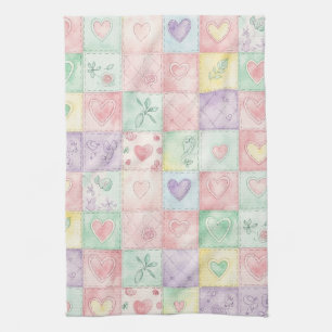 Pastel Floral Patchwork Picnic Pattern (3) Tea Towel