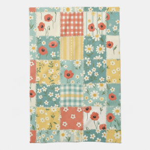 Pastel Floral Patchwork Picnic Pattern (6) Tea Towel