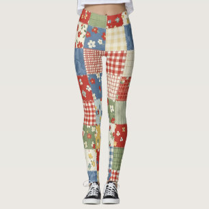 Pastel Floral Patchwork Picnic Pattern (9) Leggings