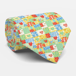 Pastel Floral Patchwork Picnic Pattern Tie