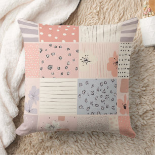 Pastel Floral Patchwork Quilt in Pink and Blue Cushion