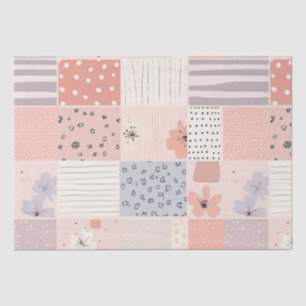 Pastel Floral Patchwork Quilt in Pink and Blue Tissue Paper