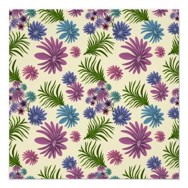Pastel Floral Pattern Aesthetic Wildflower Botanic Poster (Front)
