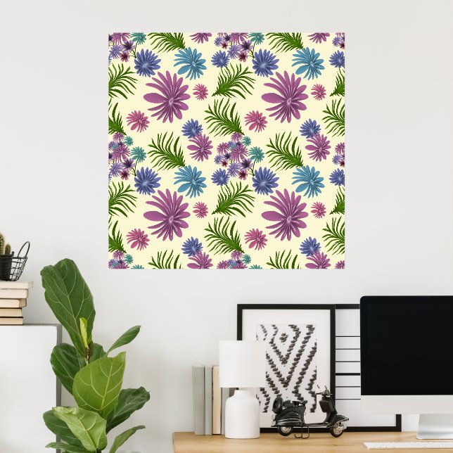 Pastel Floral Pattern Aesthetic Wildflower Botanic Poster (Home Office)
