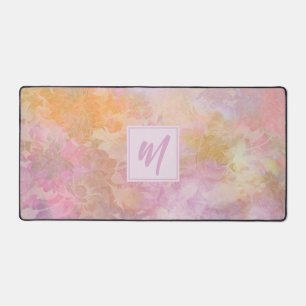Pastel Floral Pattern Chic Script Monogram Desk Mat