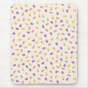 Pastel Floral Pattern – Cute Yellow, Pink & Purple Mouse Pad