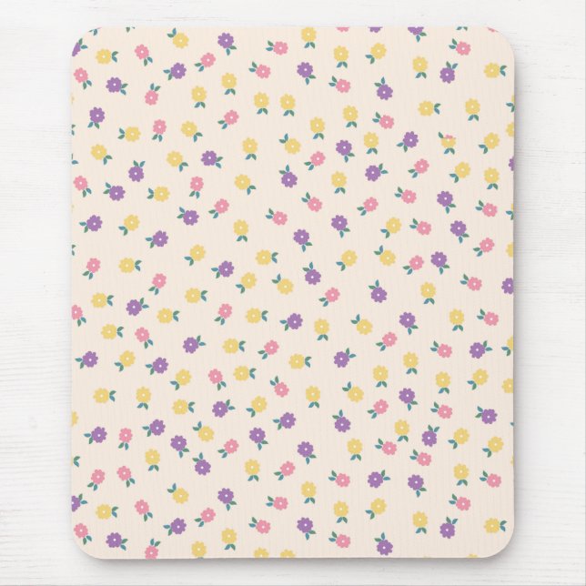 Pastel Floral Pattern – Cute Yellow, Pink & Purple Mouse Pad (Front)