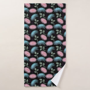 Pastel Floral Pattern on Black Background   Cute D Bath Towel