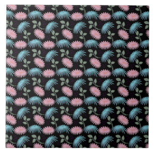 Pastel Floral Pattern on Black Background   Cute D Ceramic Tile