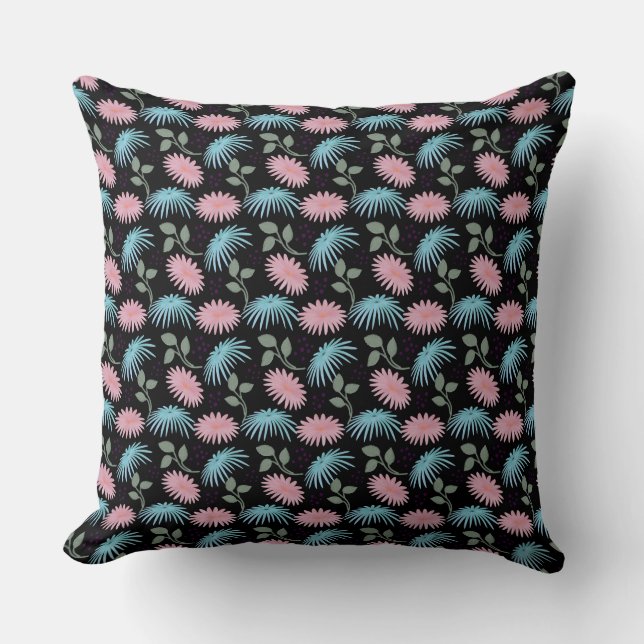 Pastel Floral Pattern on Black Background | Cute D Cushion (Front)