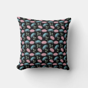 Pastel Floral Pattern on Black Background   Cute D Cushion