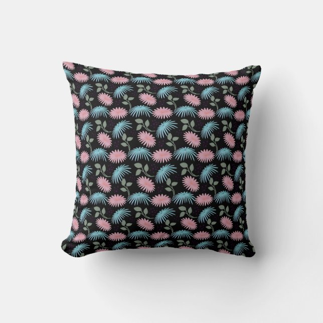 Pastel Floral Pattern on Black Background | Cute D Cushion (Front)