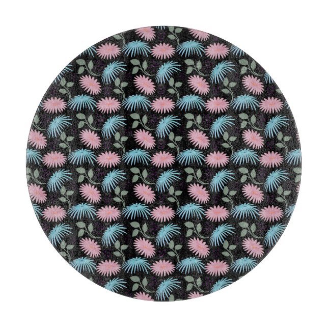 Pastel Floral Pattern on Black Background | Cute D Cutting Board (Front)